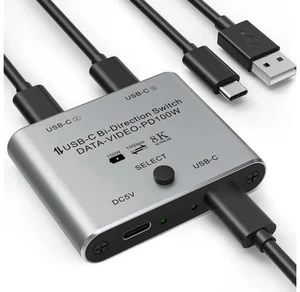 Bi-Directional USB-C KVM Switch, 8K@60Hz 4K@144Hz Video, 100W PD & 10Gbps Data Transfer with Power Cable Bi-Directional USB-C KVM Switch, 8K@60Hz 4K@144Hz Video, 100W PD & 10Gbps Data Transfer with Power Cable