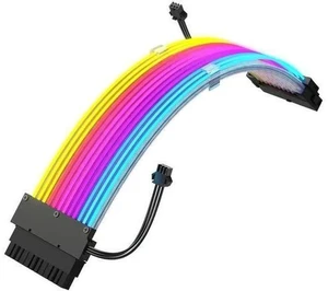 24 Pin ARGB PSU Extension Cable, Fiber Optic Ribbon with 24 LED Beads, White Aluminum Foil Braided, 0.8FT 5V 3Pin ARGB Sync 24 Pin ARGB PSU Extension Cable, Fiber Optic Ribbon with 24 LED Beads, White Aluminum Foil Braided, 0.8FT 5V 3Pin ARGB Sync