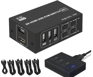 4X1 4 Port HDMI KVM Switch 8K@60Hz 4K@120Hz, 4 In 1 Out USB KVM Switcher for 4 PCs Share Single Monitor, Come with 4 USB Cables & Power Cable 4X1 4 Port HDMI KVM Switch 8K@60Hz 4K@120Hz, 4 In 1 Out USB KVM Switcher for 4 PCs Share Single Monitor, Come with 4 USB Cables & Power Cable