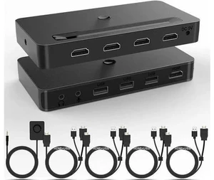 4-Port 4x1 HDMI KVM Switch 4K@60Hz, Built-in Audio Mic & 3 USB Hub, Wired Remote, 4 Combo Cables + USB Power Cable Included 4-Port 4x1 HDMI KVM Switch 4K@60Hz, Built-in Audio Mic & 3 USB Hub, Wired Remote, 4 Combo Cables + USB Power Cable Included
