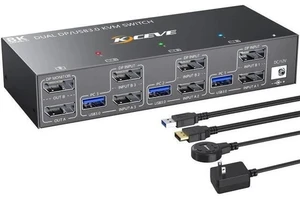 3-Port Dual Monitor DP USB 3.0 KVM Switch 4K@144Hz, 4 USB3.0 Ports, Wired Remote & Power Adapter Included for 3 PCs Sharing 2 Monitors 3-Port Dual Monitor DP USB 3.0 KVM Switch 4K@144Hz, 4 USB3.0 Ports, Wired Remote & Power Adapter Included for 3 PCs Sharing 2 Monitors