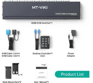 MT-VIKI 8-Port 1U Rackmount VGA KVM Switch, 8-In-1-Out, with 8PCS 2-in-1 KVM Cables, Wired Desktop Selector & Power Adapter, Fits Standard 19-inch Rack MT-VIKI 8-Port 1U Rackmount VGA KVM Switch, 8-In-1-Out, with 8PCS 2-in-1 KVM Cables, Wired Desktop Selector & Power Adapter, Fits Standard 19-inch Rack