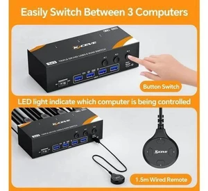 3-In-3-Out Triple Monitor DP+HDMI KVM Switch 8K@60Hz 4K@144Hz, USB 3.0 KVM Switcher for 3 PCs Share Keyboard Mouse, Wired Remote & Power Adapter Included 3-In-3-Out Triple Monitor DP+HDMI KVM Switch 8K@60Hz 4K@144Hz, USB 3.0 KVM Switcher for 3 PCs Share Keyboard Mouse, Wired Remote & Power Adapter Included