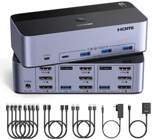 UGREEN 8K@60Hz HDMI Displayport KVM Switch 3 Monitors 2 Computers, Aluminum 4K@240Hz with 4 USB 3.0 Ports for 2 Computers Share Triple Monitors with 4 DP+2 HDMI+2 USB Cables/Power Adapter/Controller UGREEN 8K@60Hz HDMI Displayport KVM Switch 3 Monitors 2 Computers, Aluminum 4K@240Hz with 4 USB 3.0 Ports for 2 Computers Share Triple Monitors with 4 DP+2 HDMI+2 USB Cables/Power Adapter/Controller