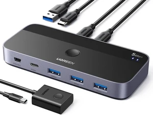 UGREEN USB Switch A & C Input for Computers - Share 4 Ports, Switcher Selector for PC, Laptop, Keyboard, Mouse, Webcam, Microphone - Adapter With 2 USB-C Data Cables and Remote UGREEN USB Switch A & C Input for Computers - Share 4 Ports, Switcher Selector for PC, Laptop, Keyboard, Mouse, Webcam, Microphone - Adapter With 2 USB-C Data Cables and Remote