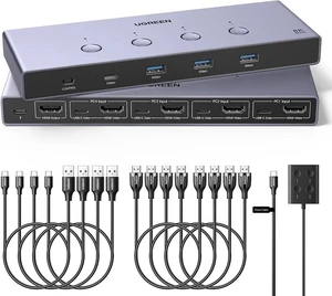 UGREEN 8K@60Hz HDMI KVM Switch 4 Computers with 4 USB 3.0 Ports Aluminum KVM Switches Share One Monitor Keyboard Mouse Hard Drives Printer with 4 HDMI Cables, 4 USB Cables and Desktop Controller UGREEN 8K@60Hz HDMI KVM Switch 4 Computers with 4 USB 3.0 Ports Aluminum KVM Switches Share One Monitor Keyboard Mouse Hard Drives Printer with 4 HDMI Cables, 4 USB Cables and Desktop Controller