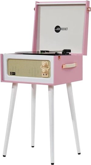 Discovery II 3-Speed Bluetooth Record Player Retro Console Turntable with Built-in Speakers and Removable Legs (Pink/White) Discovery II 3-Speed Bluetooth Record Player Retro Console Turntable with Built-in Speakers and Removable Legs (Pink/White)