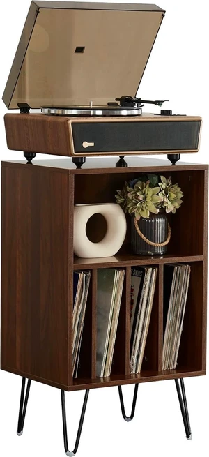 High Fidelity Bluetooth Record Player with Built-in Speakers Belt Drive Vinyl Turntable with Moving Magnet Cartridge, Bluetooth Input Output and Aux-in (Huygens Walnut + Audio Rack) High Fidelity Bluetooth Record Player with Built-in Speakers Belt Drive Vinyl Turntable with Moving Magnet Cartridge, Bluetooth Input Output and Aux-in (Huygens Walnut + Audio Rack)