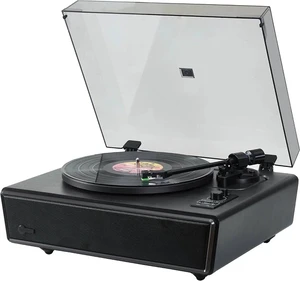 High Fidelity Bluetooth Record Player with Built-in Speakers Belt Drive Vinyl Turntable with Moving Magnet Cartridge, Bluetooth Input Output and Aux-in (Black) High Fidelity Bluetooth Record Player with Built-in Speakers Belt Drive Vinyl Turntable with Moving Magnet Cartridge, Bluetooth Input Output and Aux-in (Black)