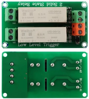 24V 2 Channel Solid State Relay Module, Low Level Trigger, 5A DC Control for Raspberry Pi 24V 2 Channel Solid State Relay Module, Low Level Trigger, 5A DC Control for Raspberry Pi
