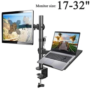 Dual-Screen Desk Mount Mechanical Arm for Laptop + Secondary Monitor, 360° Swivel & Tilt, Space-Saving Suspended Stand Dual-Screen Desk Mount Mechanical Arm for Laptop + Secondary Monitor, 360° Swivel & Tilt, Space-Saving Suspended Stand