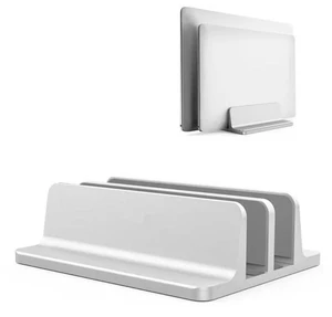 Adjustable Width Vertical Laptop Stand with 2 Slots, Durable Aluminum Alloy Construction, Space-Saving Desktop Organizer for Laptops, Tablets & More - Silver Adjustable Width Vertical Laptop Stand with 2 Slots, Durable Aluminum Alloy Construction, Space-Saving Desktop Organizer for Laptops, Tablets & More - Silver