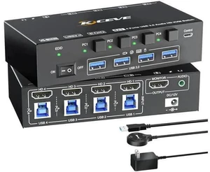 4-Port HDMI USB 3.0 KVM Switch 4K@60Hz, Built-in EDID Emulator & Audio Jack, 4 PCs Share One Monitor, Keyboard & Mouse 4-Port HDMI USB 3.0 KVM Switch 4K@60Hz, Built-in EDID Emulator & Audio Jack, 4 PCs Share One Monitor, Keyboard & Mouse