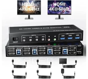 4 Port 4×2 Dual Monitor HDMI USB3.0 KVM Switch 4K@60Hz with EDID Emulator, Audio & Mic, 3 USB3.0 Ports for 4 PCs 4 Port 4×2 Dual Monitor HDMI USB3.0 KVM Switch 4K@60Hz with EDID Emulator, Audio & Mic, 3 USB3.0 Ports for 4 PCs