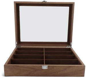 Sunglasses Display Case With Glass Lid | 8 Grid Solid Wood Organizer For Eyewear Jewelry Storage And Travel Sunglasses Display Case With Glass Lid | 8 Grid Solid Wood Organizer For Eyewear Jewelry Storage And Travel
