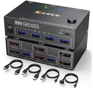 2 Port Dual Monitor HDMI USB 3.0 KVM Switch, 4K@60Hz KVM Switcher for 2 PCs Share 2 Displays, Support Mirror & Extended Display with EDID Emulation Function 2 Port Dual Monitor HDMI USB 3.0 KVM Switch, 4K@60Hz KVM Switcher for 2 PCs Share 2 Displays, Support Mirror & Extended Display with EDID Emulation Function