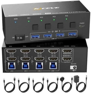 4 Port 2x2 Dual Monitor HDMI KVM Switch 8K@60Hz 4K@144Hz, USB 3.0 KVM Switch Box with EDID Emulator for 4 PCs Share Dual Monitors Keyboard Mouse, Stable Chip & Wide Compatibility 4 Port 2x2 Dual Monitor HDMI KVM Switch 8K@60Hz 4K@144Hz, USB 3.0 KVM Switch Box with EDID Emulator for 4 PCs Share Dual Monitors Keyboard Mouse, Stable Chip & Wide Compatibility