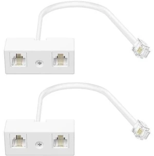 2 Pack White RJ11 6P4C 2-Way Telephone Splitter, 1 Male to Dual Female Landline Phone Jack Separator Wall Adapter for Phones & Fax Machines 2 Pack White RJ11 6P4C 2-Way Telephone Splitter, 1 Male to Dual Female Landline Phone Jack Separator Wall Adapter for Phones & Fax Machines