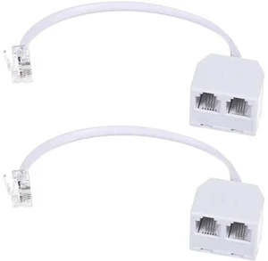 2 Pack White RJ11 6P4C Telephone Splitter, 1 Male to Dual Female 2-Way Landline Phone Jack Separator Adapter for Phones & Fax Machines 2 Pack White RJ11 6P4C Telephone Splitter, 1 Male to Dual Female 2-Way Landline Phone Jack Separator Adapter for Phones & Fax Machines
