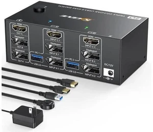 2 Port Triple Monitor HDMI+DP KVM Switch, 8K@30Hz 4K@144Hz USB3.0 KVM Switcher with Wired Remote, 4 USB 3.0 Ports for 2 PCs Share 3 Displays 2 Port Triple Monitor HDMI+DP KVM Switch, 8K@30Hz 4K@144Hz USB3.0 KVM Switcher with Wired Remote, 4 USB 3.0 Ports for 2 PCs Share 3 Displays