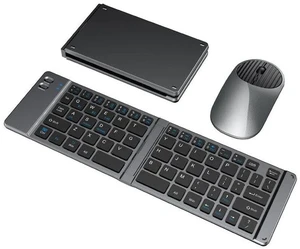 2.4G + Bluetooth Foldable Keyboard and Mouse Set Ultra-Portable Rechargeable Combo for Multi-Device Office/Travel - Grey 2.4G + Bluetooth Foldable Keyboard and Mouse Set Ultra-Portable Rechargeable Combo for Multi-Device Office/Travel - Grey