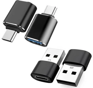 Black 4-Pack USB Adapter Set: 2×USB-C Male to USB-A Female + 2×USB-A Male to USB-C Female | High-Speed Data & Fast Charging Converter Black 4-Pack USB Adapter Set: 2×USB-C Male to USB-A Female + 2×USB-A Male to USB-C Female | High-Speed Data & Fast Charging Converter