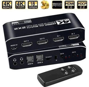2x2 HDMI Matrix Switch 4K@60Hz HDR10, HDMI 2.0 Video Switcher with Dual SPDIF & Dual 3.5mm Audio Extractor, HDCP 2.2 EDID IR Remote Control 2x2 HDMI Matrix Switch 4K@60Hz HDR10, HDMI 2.0 Video Switcher with Dual SPDIF & Dual 3.5mm Audio Extractor, HDCP 2.2 EDID IR Remote Control