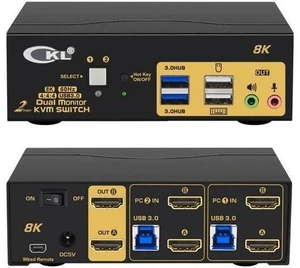 CKL 2 Port Dual Monitor HDMI 2.1 KVM Switch, 8K@60Hz 4K@144Hz USB3.0 KVM Switcher with Audio Mic EDID Hotkey Remote for 2 Computers Share 2 Monitors CKL 2 Port Dual Monitor HDMI 2.1 KVM Switch, 8K@60Hz 4K@144Hz USB3.0 KVM Switcher with Audio Mic EDID Hotkey Remote for 2 Computers Share 2 Monitors