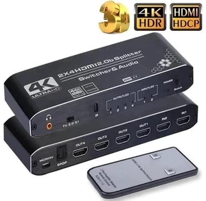 2×4 HDMI 2.0b Matrix Switch with Audio Extractor & IR Remote, 4K@60Hz HDR RGB4:4:4 Video Splitter, SPDIF Optical + 3.5mm Stereo Audio Output HDCP2.2 2×4 HDMI 2.0b Matrix Switch with Audio Extractor & IR Remote, 4K@60Hz HDR RGB4:4:4 Video Splitter, SPDIF Optical + 3.5mm Stereo Audio Output HDCP2.2