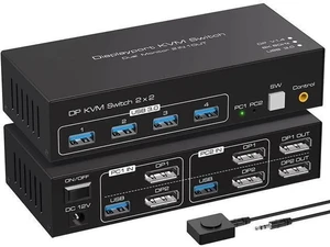 2 Port 2-In-2-Out Dual Monitor DP 1.4 KVM Switch 8K@60Hz 4K@120Hz USB 3.0, External Desktop Controller, 4 USB 3.0 Ports for 2 PCs Share Dual Displays, Keyboard, Mouse & Printer 2 Port 2-In-2-Out Dual Monitor DP 1.4 KVM Switch 8K@60Hz 4K@120Hz USB 3.0, External Desktop Controller, 4 USB 3.0 Ports for 2 PCs Share Dual Displays, Keyboard, Mouse & Printer