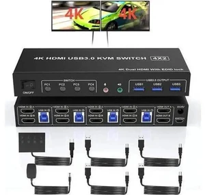 4-Port Dual HDMI USB3.0 KVM Switch, 4K@60Hz, EDID Emulator, Audio Out & 3 USB3.0 Ports 4-Port Dual HDMI USB3.0 KVM Switch, 4K@60Hz, EDID Emulator, Audio Out & 3 USB3.0 Ports