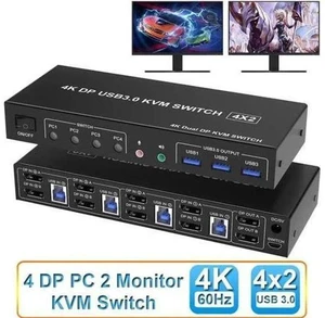 4-Port Dual DP USB3.0 KVM Switch 4 In 2 Out, 4K@60Hz, Audio & Mic Jacks, 3 USB3.0 Ports 4-Port Dual DP USB3.0 KVM Switch 4 In 2 Out, 4K@60Hz, Audio & Mic Jacks, 3 USB3.0 Ports