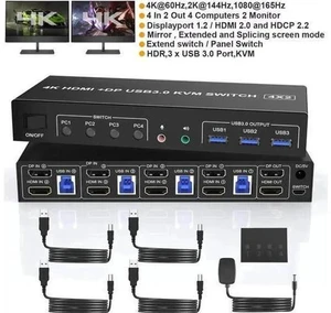 4-Port HDMI+DP Dual Monitor KVM Switch 4K@60Hz, USB3.0, Audio & Mic, 3 USB Ports, Wired Remote 4-Port HDMI+DP Dual Monitor KVM Switch 4K@60Hz, USB3.0, Audio & Mic, 3 USB Ports, Wired Remote