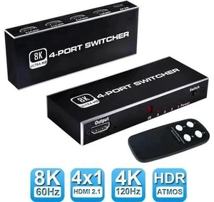 4 In 1 Out HDMI 2.1 8K Switch Box with IR Remote, 48Gbps Bandwidth, Support 8K@60Hz, 4K@120Hz, 2K@144Hz, HDR, CEC & Dolby Vision, Compatible with PS5, Xbox Series X 4 In 1 Out HDMI 2.1 8K Switch Box with IR Remote, 48Gbps Bandwidth, Support 8K@60Hz, 4K@120Hz, 2K@144Hz, HDR, CEC & Dolby Vision, Compatible with PS5, Xbox Series X