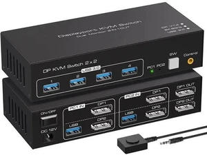 2×2 Dual Monitor DP 1.4 USB 3.0 KVM Switch, 8K@60Hz / 4K@120Hz, 4 USB3.0 Ports, Desktop Controller Included for 2 PCs Sharing 2 Monitors, Keyboard, Mouse & Printer 2×2 Dual Monitor DP 1.4 USB 3.0 KVM Switch, 8K@60Hz / 4K@120Hz, 4 USB3.0 Ports, Desktop Controller Included for 2 PCs Sharing 2 Monitors, Keyboard, Mouse & Printer