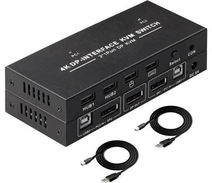 2-Port 2 In 1 Out DP 1.2 DisplayPort KVM Switch, 4K@60Hz, 2 PCs Share One Monitor, Keyboard & Mouse, Built-in 4 USB 2.0 Ports, Includes 2pcs 1.5m/5ft USB KVM Cables 2-Port 2 In 1 Out DP 1.2 DisplayPort KVM Switch, 4K@60Hz, 2 PCs Share One Monitor, Keyboard & Mouse, Built-in 4 USB 2.0 Ports, Includes 2pcs 1.5m/5ft USB KVM Cables