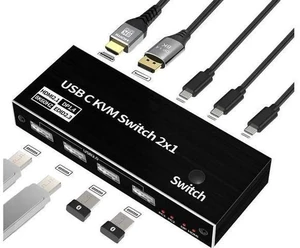 2x1 USB-C KVM Switch, Support 8K@60Hz & 4K@120Hz, 2 Type-C Hosts Share 1 Monitor (HDMI/DP Dual Output), Built-in 4 USB 2.0 Ports, 2 USB-C Cables Included 2x1 USB-C KVM Switch, Support 8K@60Hz & 4K@120Hz, 2 Type-C Hosts Share 1 Monitor (HDMI/DP Dual Output), Built-in 4 USB 2.0 Ports, 2 USB-C Cables Included