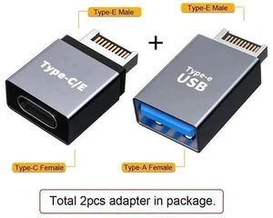 2PCS USB 3.1 Type-E Male to USB-A + USB-C Dual Port Motherboard Front Panel Extension Adapter 2PCS USB 3.1 Type-E Male to USB-A + USB-C Dual Port Motherboard Front Panel Extension Adapter
