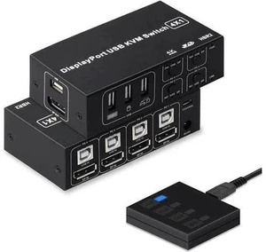 4 Port DisplayPort KVM Switch 4K@60Hz, 4 In 1 Out DP USB KVM Switcher for 4 Computers Share Monitor Keyboard Mouse USB 2.0 Devices, 4 USB Cables Included 4 Port DisplayPort KVM Switch 4K@60Hz, 4 In 1 Out DP USB KVM Switcher for 4 Computers Share Monitor Keyboard Mouse USB 2.0 Devices, 4 USB Cables Included