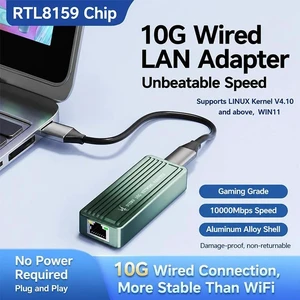 10G USB 3.2 Ethernet Adapter Type-C to 10Gbps RJ45 Wired Network Converter, High-Speed 10 Gigabit LAN Dongle, Realtek RTL8159 Chipset for Laptop / Desktop 10G USB 3.2 Ethernet Adapter Type-C to 10Gbps RJ45 Wired Network Converter, High-Speed 10 Gigabit LAN Dongle, Realtek RTL8159 Chipset for Laptop / Desktop
