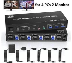 4-Port DP1.4 Dual Monitor USB 3.0 KVM Switch, 8K@60Hz, Audio & Mic Jacks, 3 USB 3.0 Ports 4-Port DP1.4 Dual Monitor USB 3.0 KVM Switch, 8K@60Hz, Audio & Mic Jacks, 3 USB 3.0 Ports