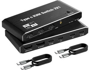 2 Port USB-C KVM Switch 8K@60Hz 4K@120Hz, Dual Output HDMI+DP Type-C KVM Switcher for 2 PCs Share Single Monitor, 100W PD Charging, 3 USB 2.0 Ports, 2 USB-C Cables Included 2 Port USB-C KVM Switch 8K@60Hz 4K@120Hz, Dual Output HDMI+DP Type-C KVM Switcher for 2 PCs Share Single Monitor, 100W PD Charging, 3 USB 2.0 Ports, 2 USB-C Cables Included