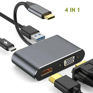 4-in-1 USB-C Docking Station Type-C to HDMI / VGA Converter, USB 3.0 Hub, PD Fast Charging, Multi-Port Adapter for Laptop / Tablet / Phone 4-in-1 USB-C Docking Station Type-C to HDMI / VGA Converter, USB 3.0 Hub, PD Fast Charging, Multi-Port Adapter for Laptop / Tablet / Phone