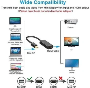 Gold-Plated Mini DP (Thunderbolt 2) Male to HDMI Female Adapter Support 4K For MacBook iMac Surface Dock Black Gold-Plated Mini DP (Thunderbolt 2) Male to HDMI Female Adapter Support 4K For MacBook iMac Surface Dock Black