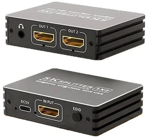 HDMI 2.1 1 in 2 Out Powered Splitter with 3.5mm Audio Extractor, 48Gbps 8K@60Hz 4K@120Hz Mirror Dual Monitor Splitter, EDID HDCP2.3 Dolby Vision HDR10+ 3D for PS5 SkyQ Xbox NVIDIA AMD Switch HDMI 2.1 1 in 2 Out Powered Splitter with 3.5mm Audio Extractor, 48Gbps 8K@60Hz 4K@120Hz Mirror Dual Monitor Splitter, EDID HDCP2.3 Dolby Vision HDR10+ 3D for PS5 SkyQ Xbox NVIDIA AMD Switch