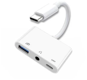 3-in-1 USB C to 3.5mm Audio AUX + USB 2.0 OTG Adapter, PD 15W Charging Splitter for Phone, Tablet & Laptop 3-in-1 USB C to 3.5mm Audio AUX + USB 2.0 OTG Adapter, PD 15W Charging Splitter for Phone, Tablet & Laptop