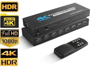 7 in 1 Out HDMI 2.0 Switch with IR Remote, 7-Port 4K@60Hz HDR10 HDMI Switcher Selector, Support HDCP 2.2, 3D, 1080P, Dolby & DTS Audio, Compatible with PS4, Xbox, Fire Stick, Blu-Ray Player, HDTV Proj 7 in 1 Out HDMI 2.0 Switch with IR Remote, 7-Port 4K@60Hz HDR10 HDMI Switcher Selector, Support HDCP 2.2, 3D, 1080P, Dolby & DTS Audio, Compatible with PS4, Xbox, Fire Stick, Blu-Ray Player, HDTV Proj