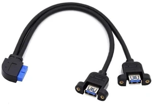 30cm 90 Degree Right Angled 2-Port USB 3.0 Female to 20Pin Male Cable, Screw Mount Front Panel Cable for Motherboard 30cm 90 Degree Right Angled 2-Port USB 3.0 Female to 20Pin Male Cable, Screw Mount Front Panel Cable for Motherboard