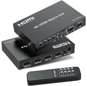 2x4 HDMI 2.0 Matrix Switch 4K@60Hz with IR Remote, 2 In 4 Out 18Gbps Video Splitter Support Optical SPDIF + 3.5mm Audio Extractor, HDR HDCP2.2 for NS, PS5, Fire Stick, 4K TV Monitor 2x4 HDMI 2.0 Matrix Switch 4K@60Hz with IR Remote, 2 In 4 Out 18Gbps Video Splitter Support Optical SPDIF + 3.5mm Audio Extractor, HDR HDCP2.2 for NS, PS5, Fire Stick, 4K TV Monitor