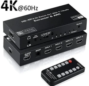 4 In 1 Out HDMI 2.0b Switch with Audio Extractor IR Remote, 4K@60Hz HDR Dolby Vision ARC Splitter, Optical SPDIF + 3.5mm AUX Audio Output HDCP2.2 18Gbps 4 In 1 Out HDMI 2.0b Switch with Audio Extractor IR Remote, 4K@60Hz HDR Dolby Vision ARC Splitter, Optical SPDIF + 3.5mm AUX Audio Output HDCP2.2 18Gbps